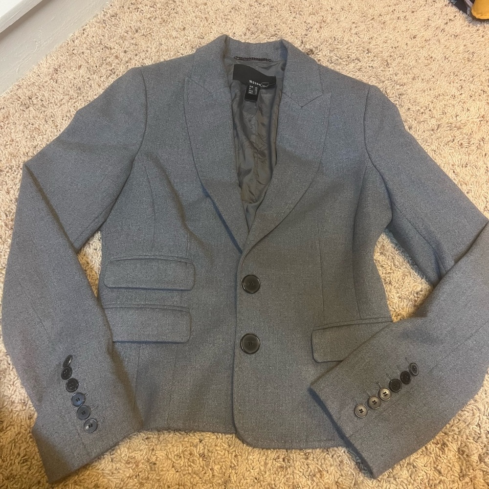 Mango Suit Jacket Gray Blazer Size 8